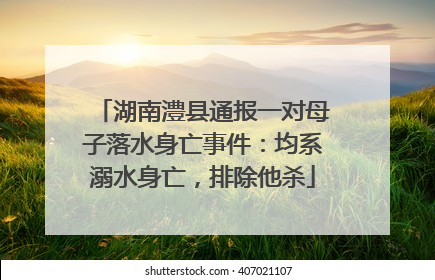 湖南澧县通报一对母子落水身亡事件：均系溺水身亡，排除他杀